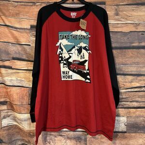 Lazy One T-Shirt XXXL Men’s Take The Long Way Home LS  Red & Black Snow Mountain